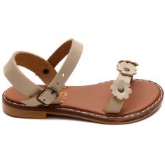 AB-5 Çiçekli Kız Patik Sandalet - Krem (Deri)