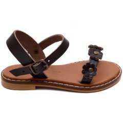 AB-5 Çiçekli Kız Patik Sandalet - Kahverengi (Deri)