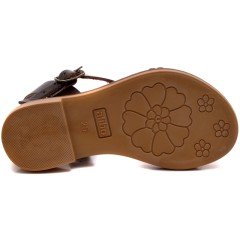 AB-5 Çiçekli Kız Patik Sandalet - Kahverengi (Deri)