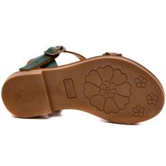 AB-5 Çiçekli Kız Patik Sandalet - Yeşil (Deri)