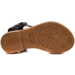 AB-5 Çiçekli Kız Patik Sandalet - Siyah (Deri)