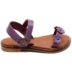 AB-5 Çiçekli Kız Patik Sandalet - Mor (Deri)
