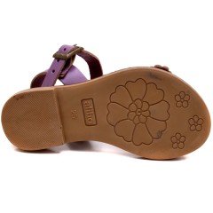 AB-5 Çiçekli Kız Patik Sandalet - Mor (Deri)