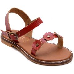AB-5 Çiçekli Kız Patik Sandalet - Kırmızı (Deri)