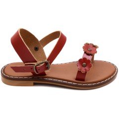 AB-5 Çiçekli Kız Patik Sandalet - Kırmızı (Deri)
