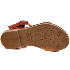 AB-5 Çiçekli Kız Patik Sandalet - Kırmızı (Deri)