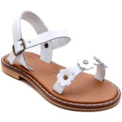 AB-5 Çiçekli Kız Patik Sandalet - Beyaz (Deri)