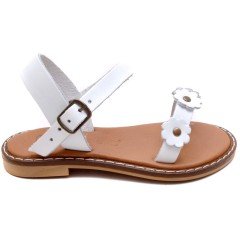 AB-5 Çiçekli Kız Patik Sandalet - Beyaz (Deri)