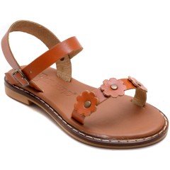 AB-5 Çiçekli Kız Patik Sandalet - Turuncu (Deri)