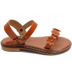 AB-5 Çiçekli Kız Patik Sandalet - Turuncu (Deri)