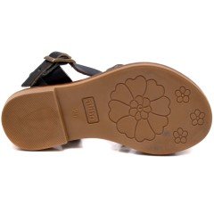 AB-7 Çiçekli Kız Patik Sandalet - Siyah (Deri)