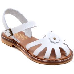 AB-7 Çiçekli Kız Patik Sandalet - Beyaz (Deri)