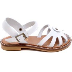 AB-7 Çiçekli Kız Patik Sandalet - Beyaz (Deri)