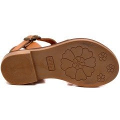 AB-7 Çiçekli Kız Patik Sandalet - Taba (Deri)