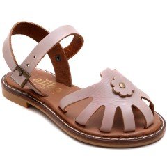 AB-7 Çiçekli Kız Patik Sandalet - Pembe (Deri)