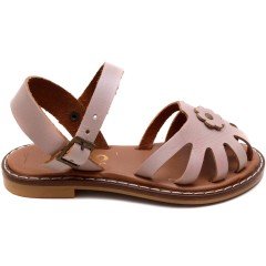 AB-7 Çiçekli Kız Patik Sandalet - Pembe (Deri)