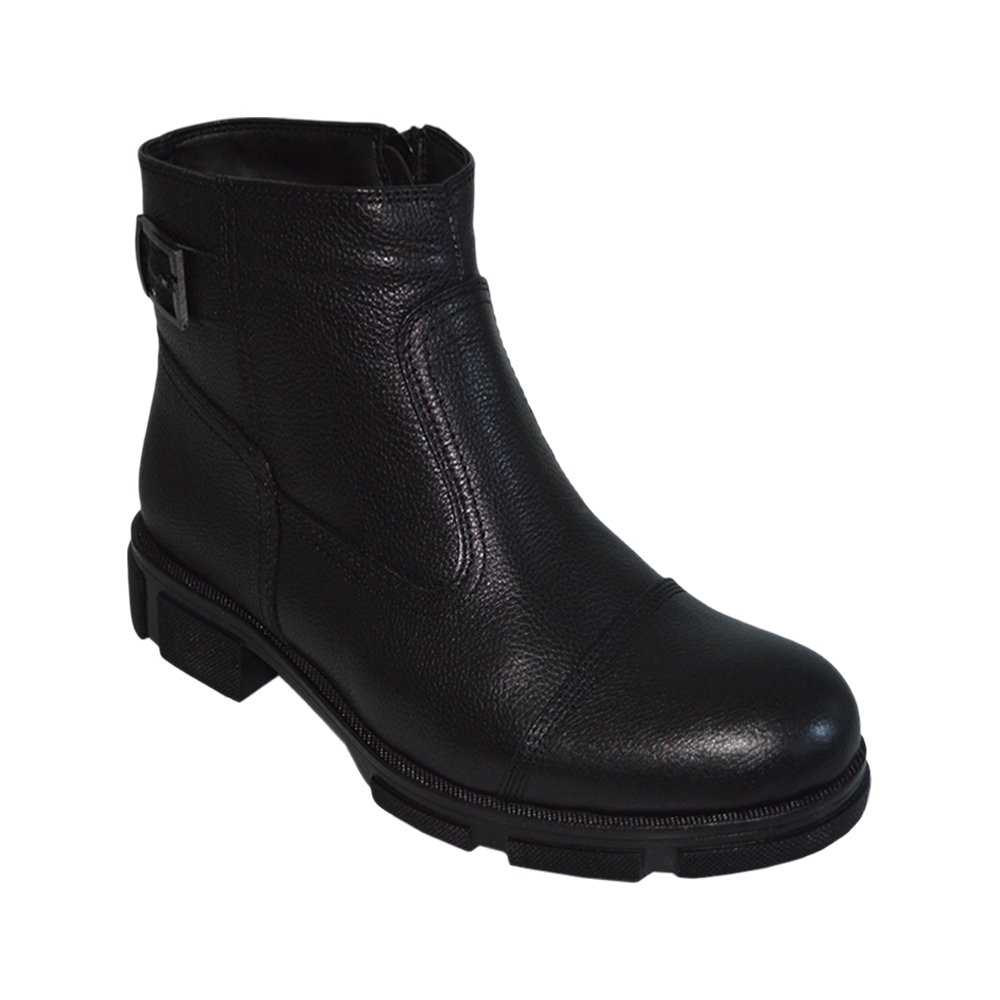 Erkek kışlık desenli deri bot - siyah