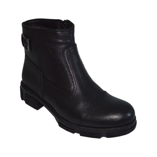 Erkek kışlık desenli deri bot - siyah