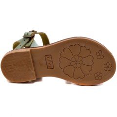 AB-7 Çiçekli Kız Patik Sandalet - Yeşil (Deri)