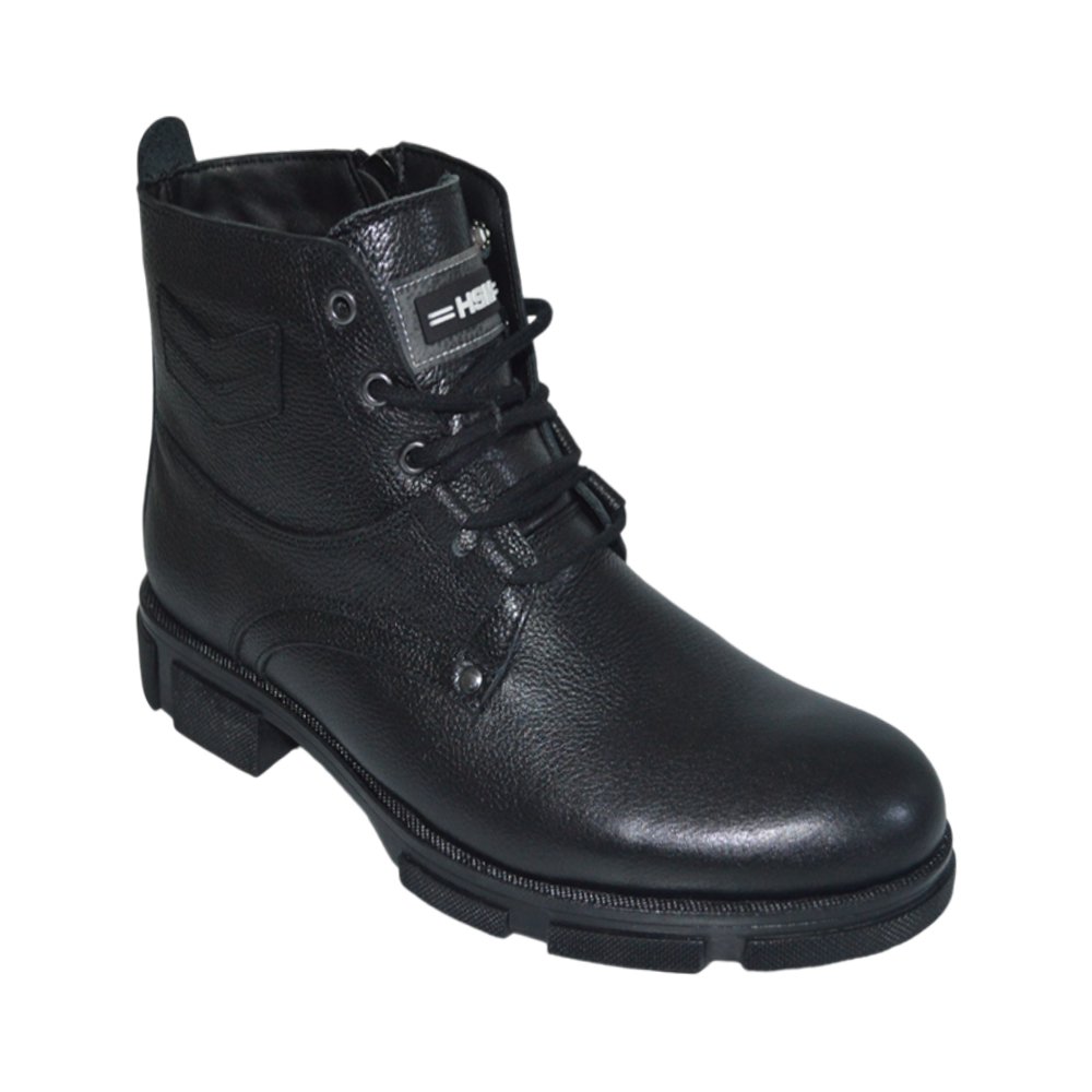 Erkek kışlık desenli deri bot - siyah