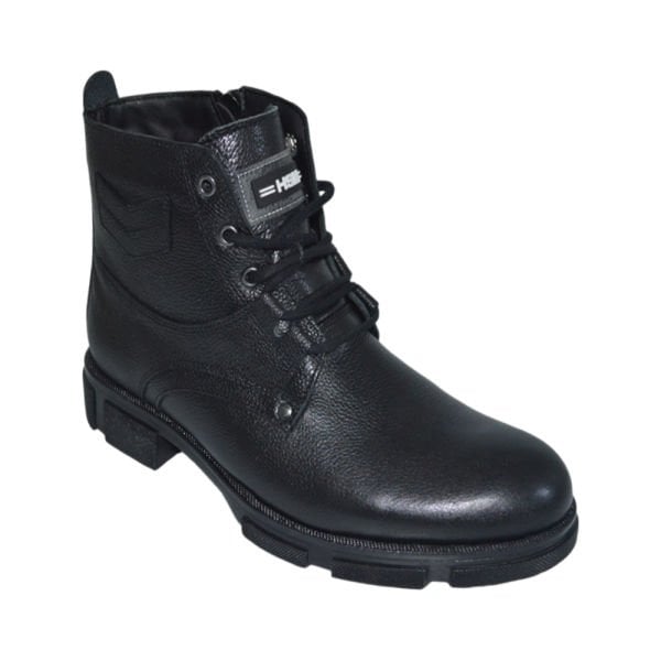 Erkek kışlık desenli deri bot - siyah