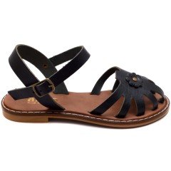 AB-7 Çiçekli Kız Filet Sandalet - Siyah (Deri)