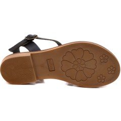 AB-7 Çiçekli Kız Filet Sandalet - Siyah (Deri)
