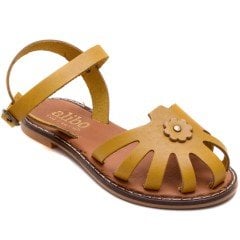 AB-7 Çiçekli Kız Filet Sandalet - Sarı (Deri)