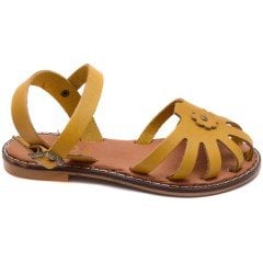 AB-7 Çiçekli Kız Filet Sandalet - Sarı (Deri)