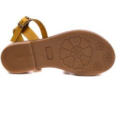 AB-7 Çiçekli Kız Filet Sandalet - Sarı (Deri)