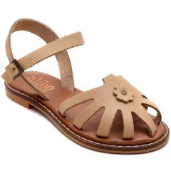 AB-7 Çiçekli Kız Filet Sandalet - Krem (Deri)
