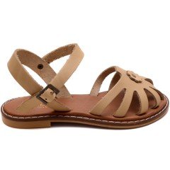 AB-7 Çiçekli Kız Filet Sandalet - Krem (Deri)