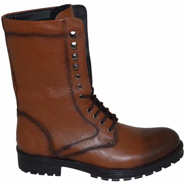 Erkek Uzun Desenli  Kışlık Deri Bot - Kahverengi