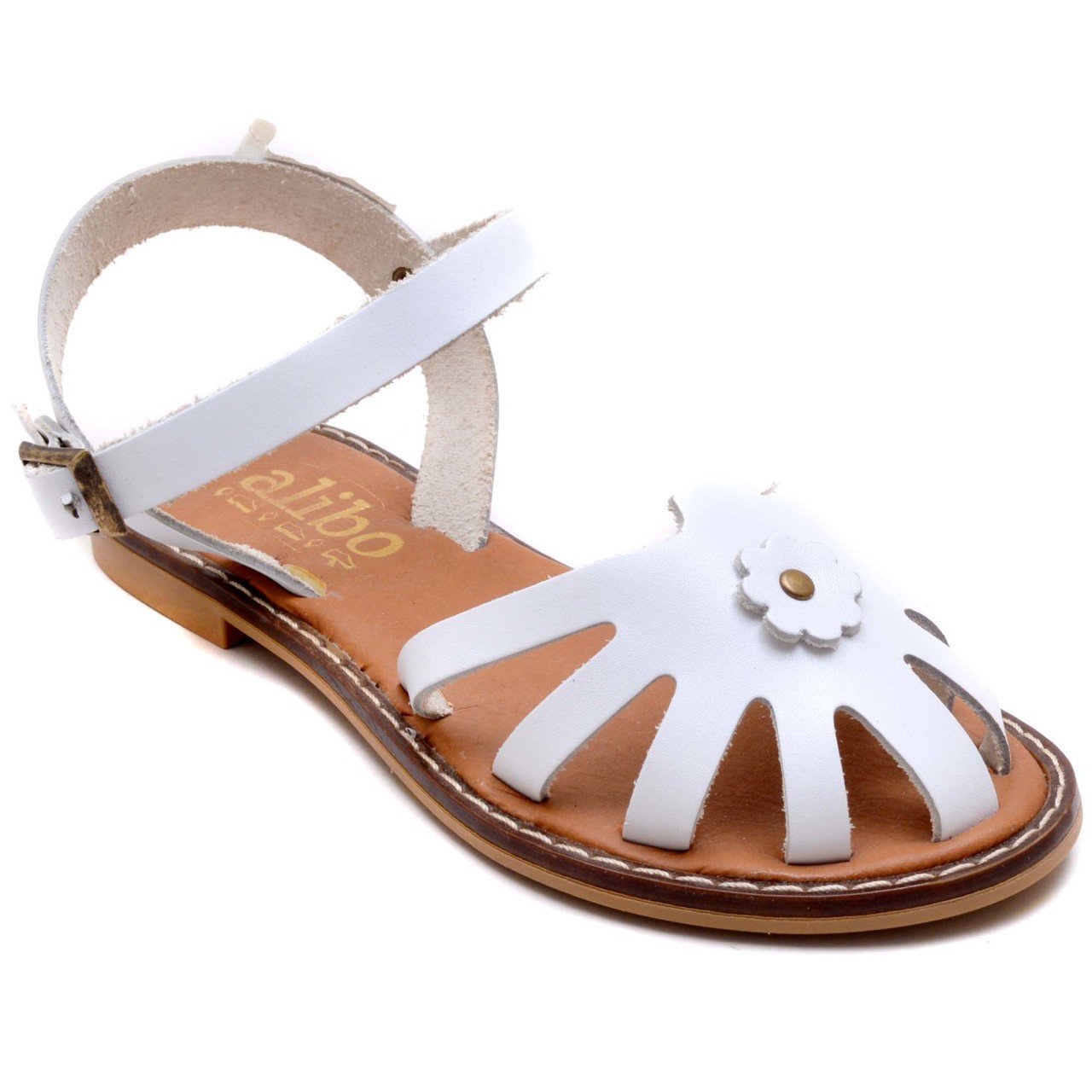 AB-7 Çiçekli Kız Filet Sandalet - Beyaz (Deri)