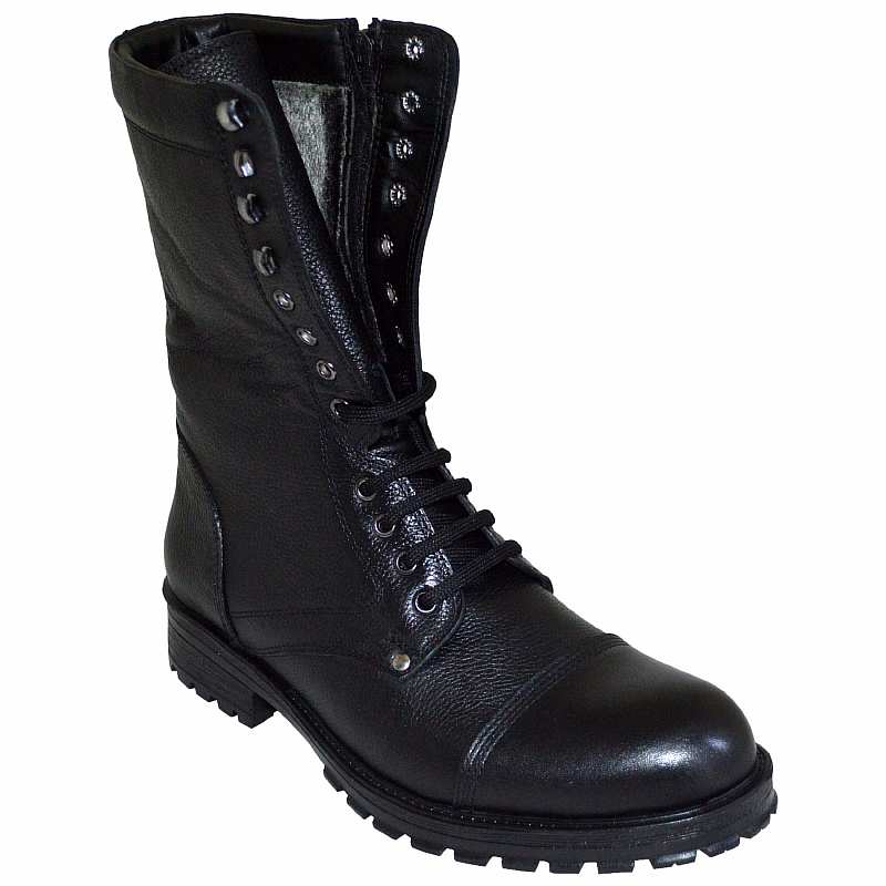 Erkek Uzun Desenli Kışlık Deri Bot - Siyah