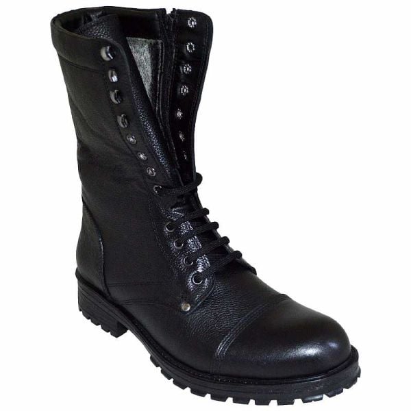 Erkek Uzun Desenli Kışlık Deri Bot - Siyah