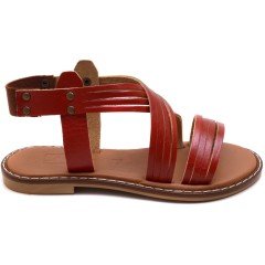 AB-9 Düz Kız Filet Sandalet - Kırmızı (Deri)
