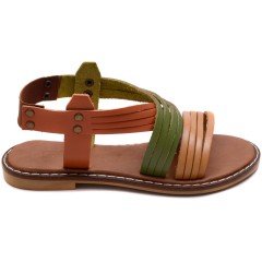 AB-9 Düz Kız Filet Sandalet - Renkli (Deri)