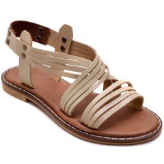 AB-9 Düz Kız Filet Sandalet - Krem (Deri)