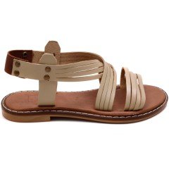 AB-9 Düz Kız Filet Sandalet - Krem (Deri)