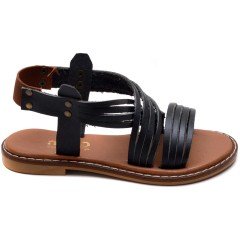 AB-9 Düz Kız Filet Sandalet - Siyah (Deri)