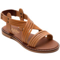 AB-9 Düz Kız Filet Sandalet - Taba (Deri)