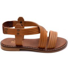 AB-9 Düz Kız Filet Sandalet - Taba (Deri)