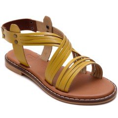 AB-9 Düz Kız Filet Sandalet - Sarı (Deri)