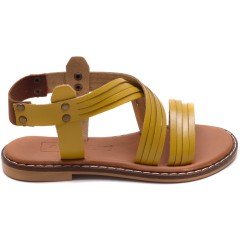 AB-9 Düz Kız Filet Sandalet - Sarı (Deri)