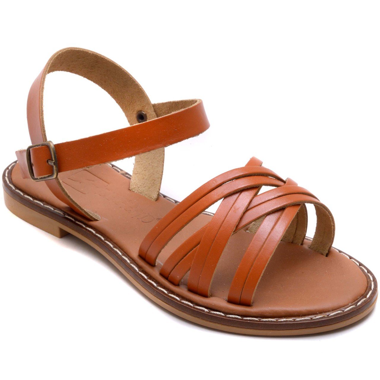 AB-11 Düz Kız Filet Sandalet - Turuncu (Deri)