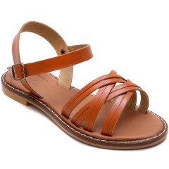 AB-11 Düz Kız Filet Sandalet - Turuncu (Deri)