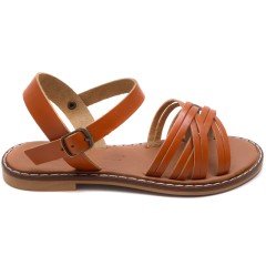 AB-11 Düz Kız Filet Sandalet - Turuncu (Deri)