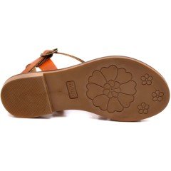 AB-11 Düz Kız Filet Sandalet - Turuncu (Deri)