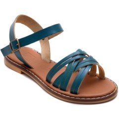 AB-11 Düz Kız Filet Sandalet - Yeşil (Deri)